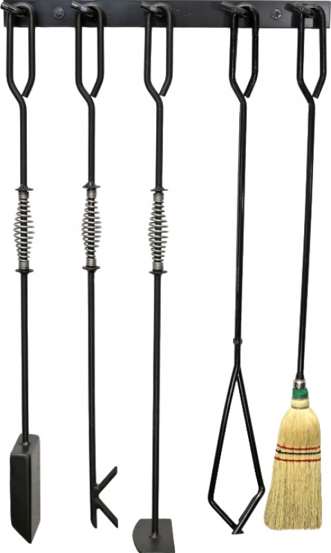 1523 - Large and Long Fireplace Tool Set with Wall Hanger and Fasteners
