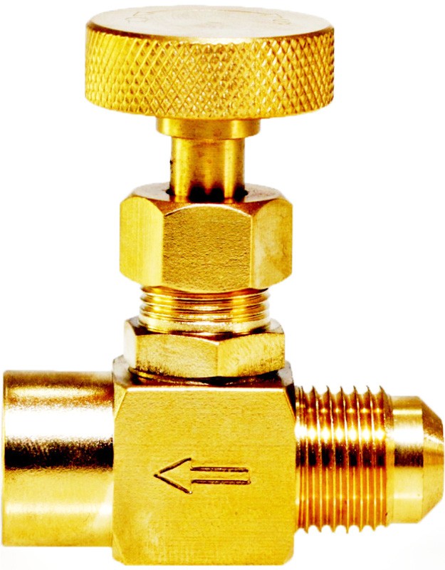 950-BRF-MB  -  Precision machined brass gas needle valve for fine adjust gas flow, 1/4" female NPT x 3/8" male SAE Gas Flare, ideal for torches, weed burners, kilns, tarpot heaters, blacksmith forges,