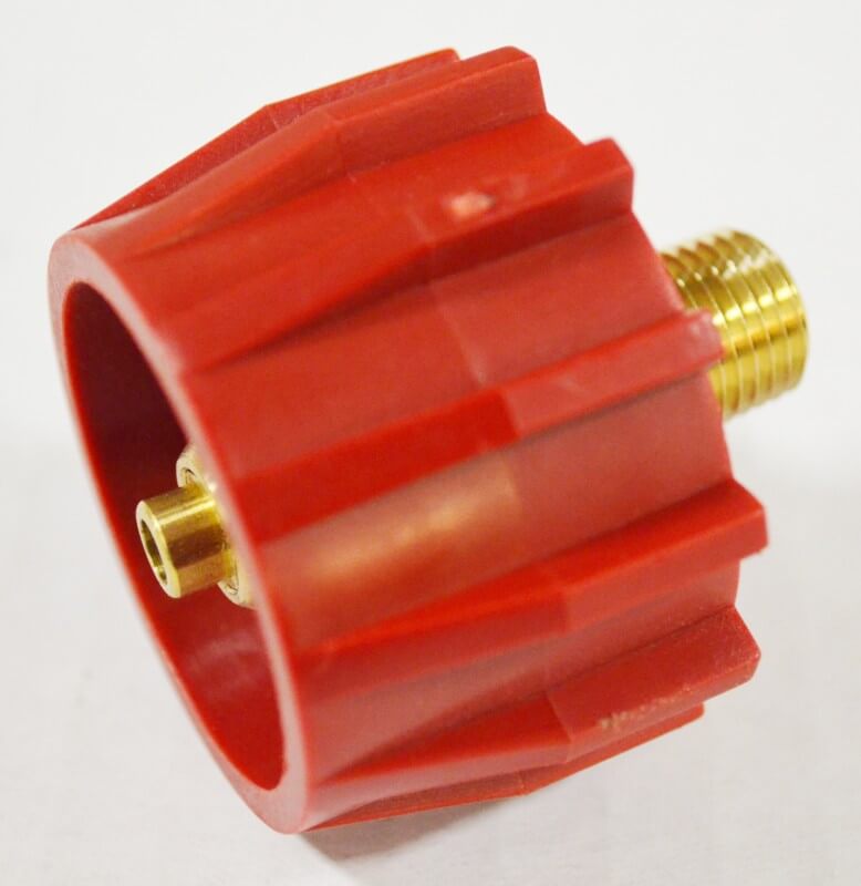 Red Acme type 1 safety propane inlet tank fitting