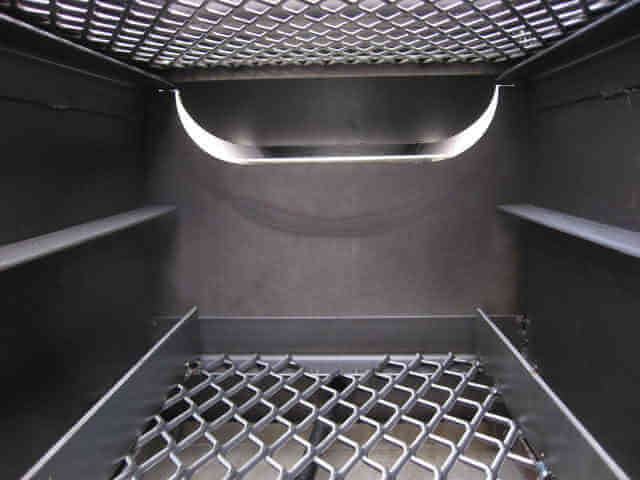 firebox view of heat baffle in model 1628CC firebox