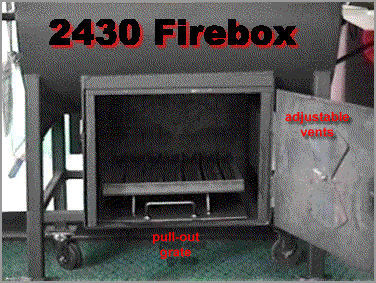 view of firebox interior of the model 2430 smoker pit and grill