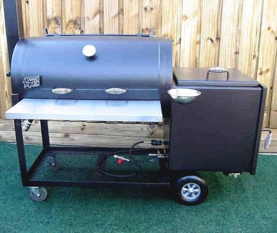 model 2442 smoker pit with stainless steel front shelf in place
