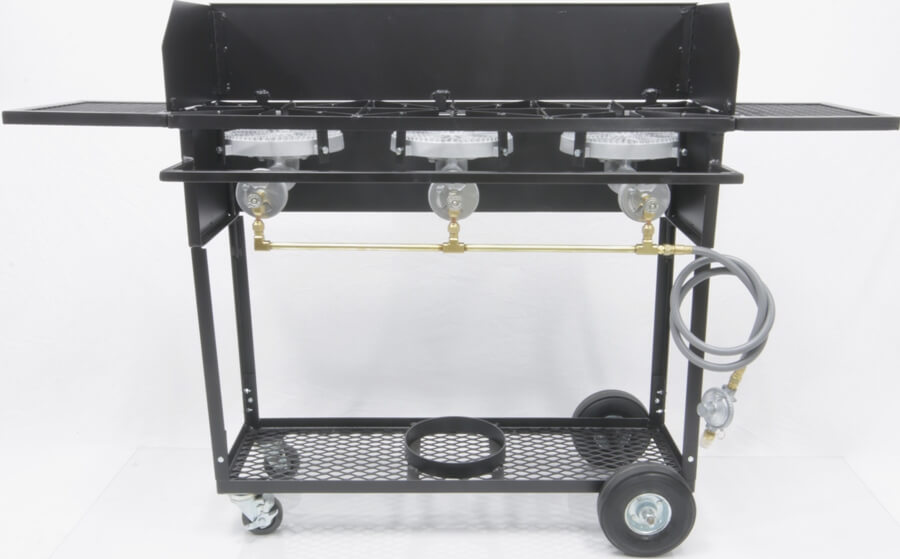 Triple Burner Cart Stove with Wing Guard, (2) Wings and Regulator
